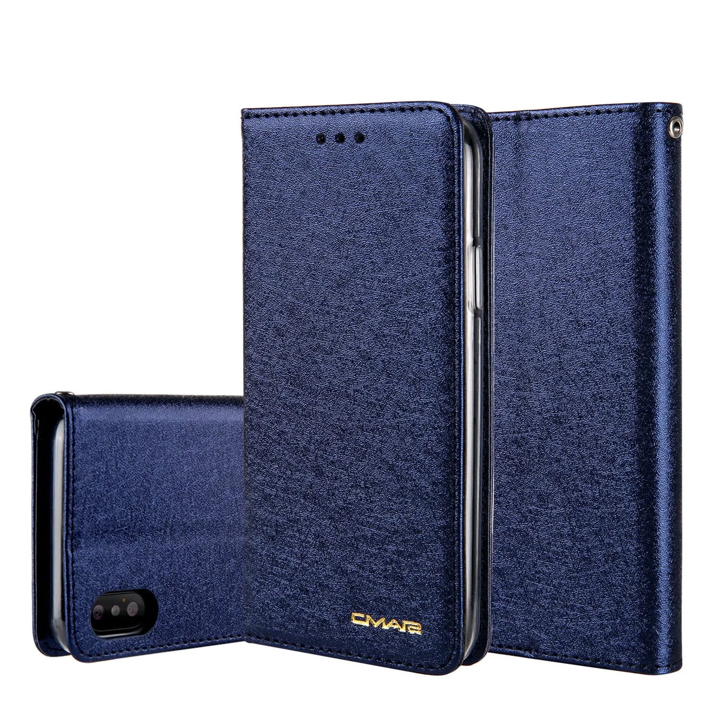 Black PU leather flip phone case for iPhone with open card holder slots