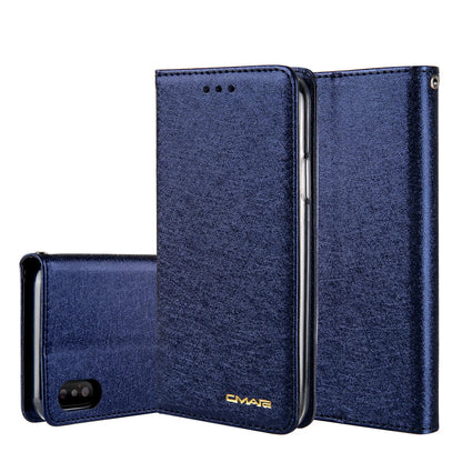 Black PU leather flip phone case for iPhone with open card holder slots