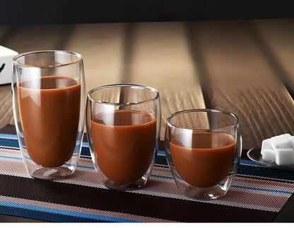 Chinese style double-layer glass coffee cup showing heat-resistant construction and traditional design elements