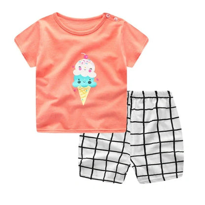 Cotton cartoon baby clothing sets for boys and girls with playful patterns