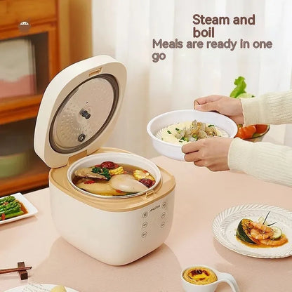 White intelligent multi-function rice cooker with 3 litre capacity and six cooking functions