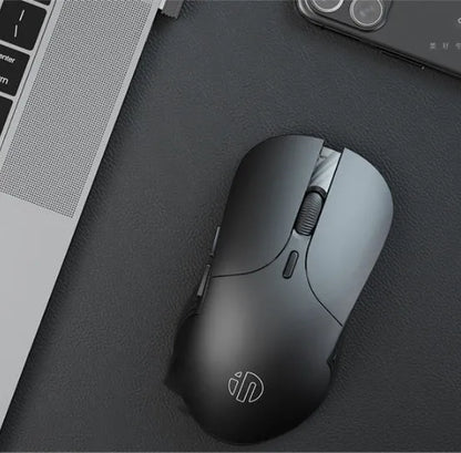 Black wireless voice mouse with six buttons showing dimensions of 123x35x65.5mm