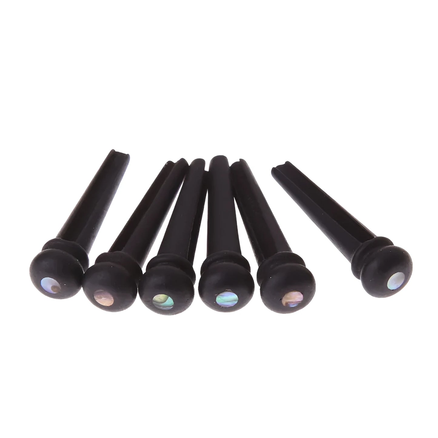 Six ebony folk guitar string nails with matte black finish and 5.3mm bayonet diameter