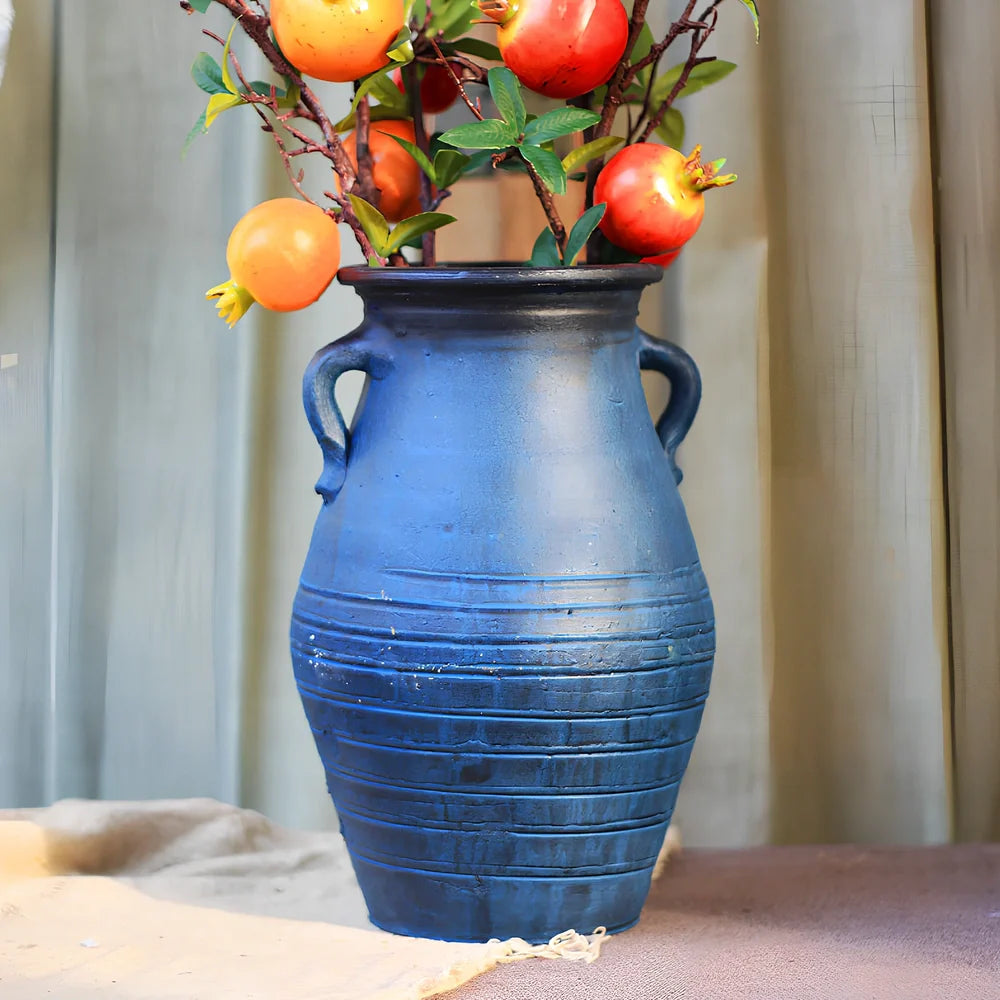 Ceramic mosaic vase with dried flower arrangement, handcrafted surface detailing