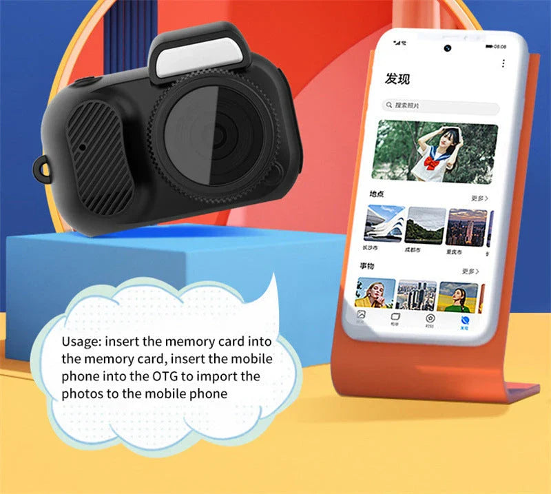 Compact retro-style mini camera with 1080p HD video and photo capture capabilities, portable and versatile for indoor, outdoor, and travel use