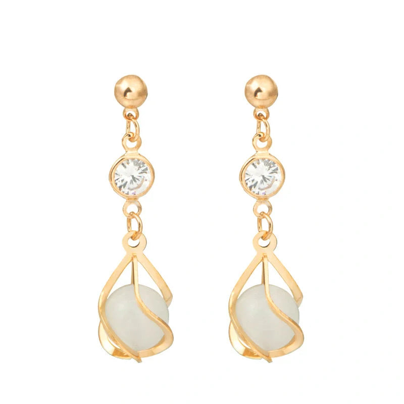 Crystal opal earrings with water drop design and electroplating finish