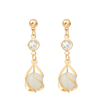 Crystal opal earrings with water drop design and electroplating finish