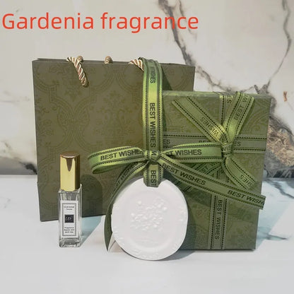 Car aromatherapy fragrant stone pendant with essential oil bottle on gift box