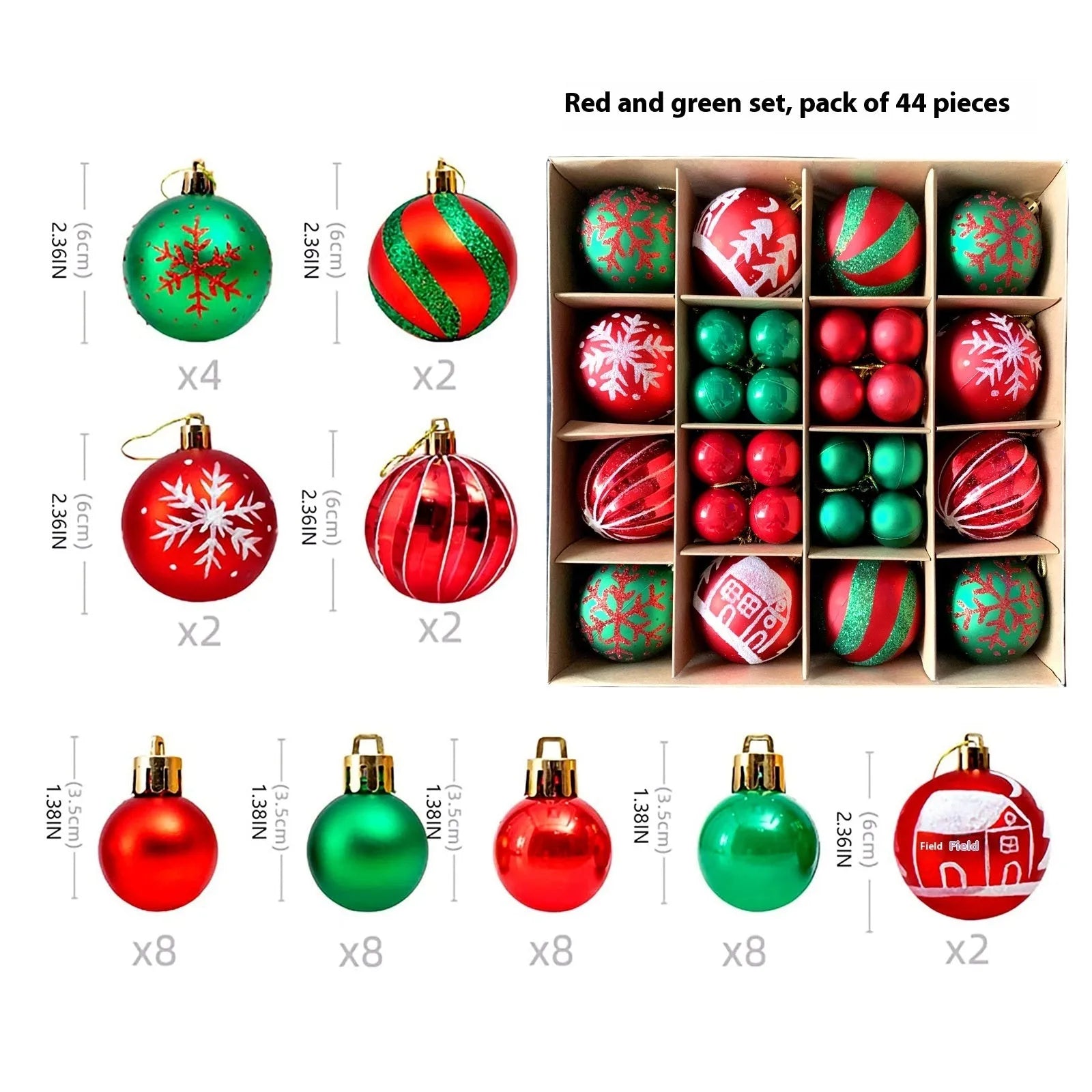 Christmas decoration pendant set with electroplated balls and painted gifts in cowhide presentation box