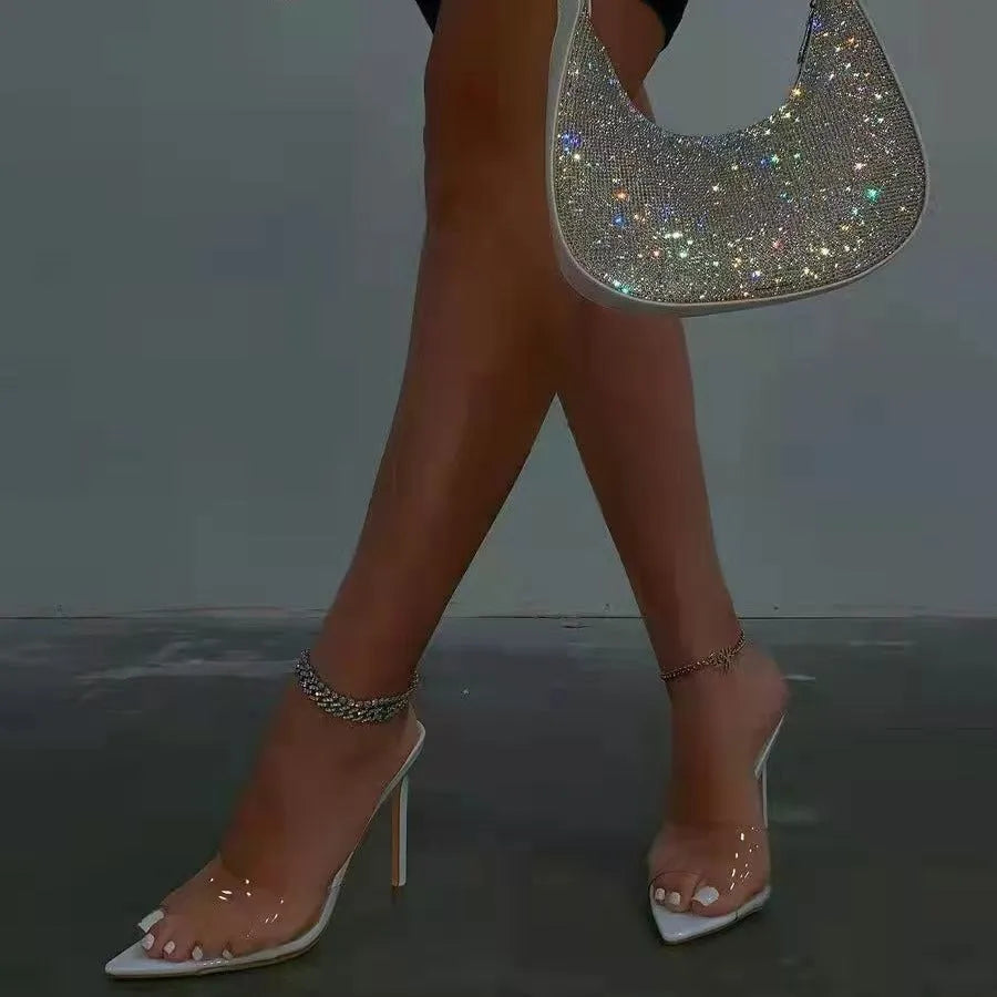 Women's ultra-high vamp stiletto heel slippers in PU leather available in multiple colours