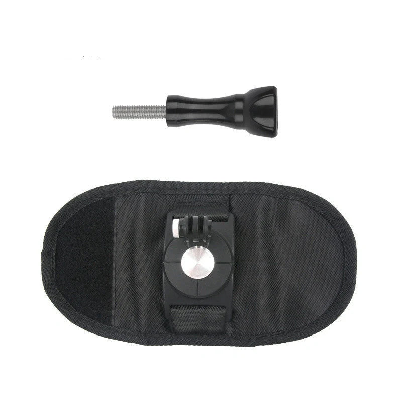 Camera backpack clip holder in black, made from POM/PVC plastic and polyester cloth