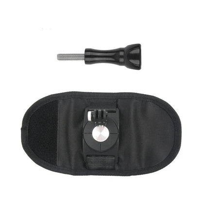 Camera backpack clip holder in black, made from POM/PVC plastic and polyester cloth