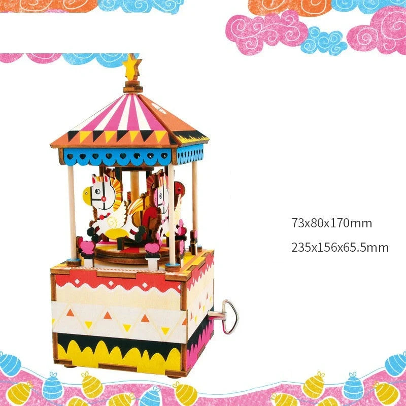 DIY 3D Kitty Ballet Wooden Puzzle and Music Box Toy with moveable parts