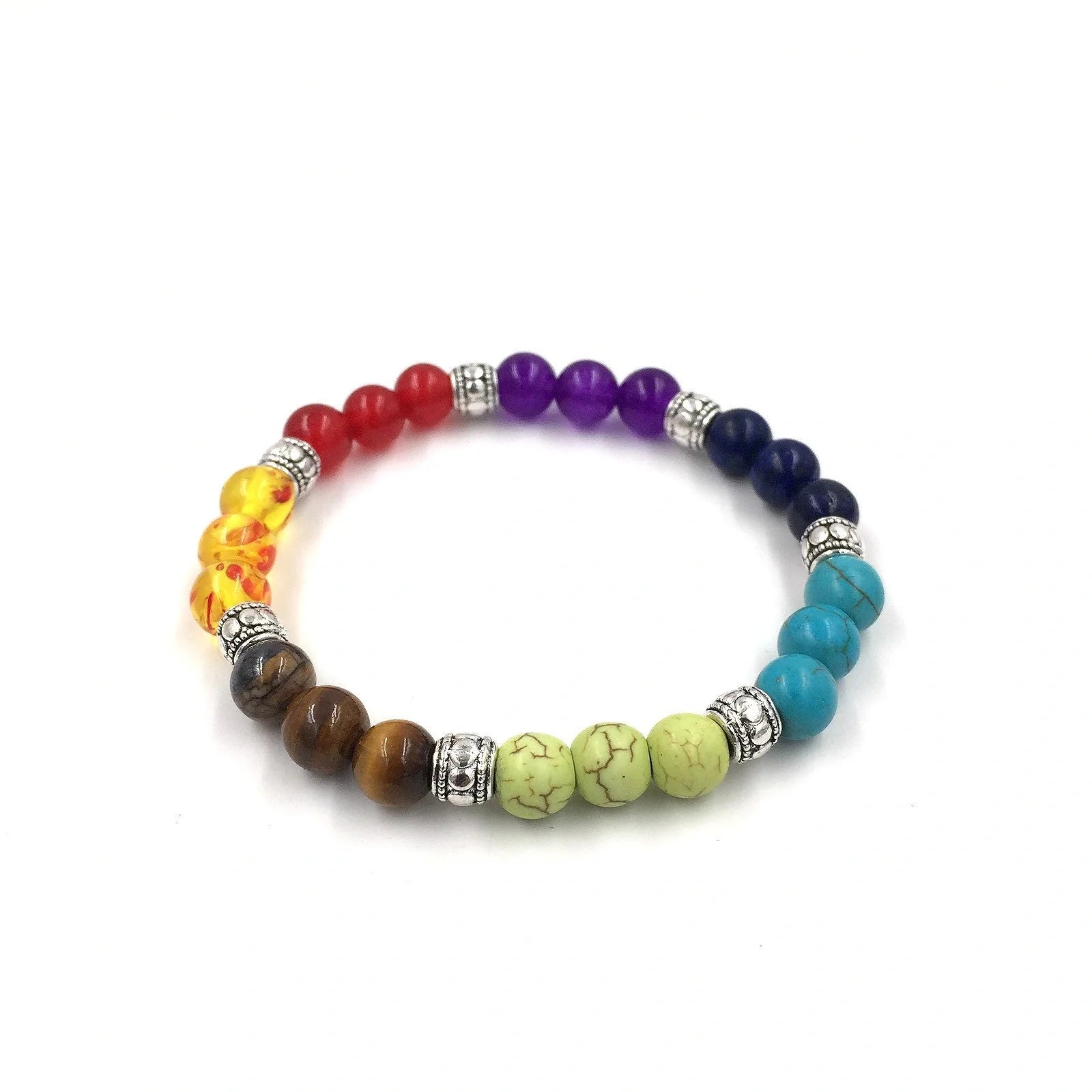 Agate molten rock 8mm energy chakra bracelet with colourful beads and alloy accents