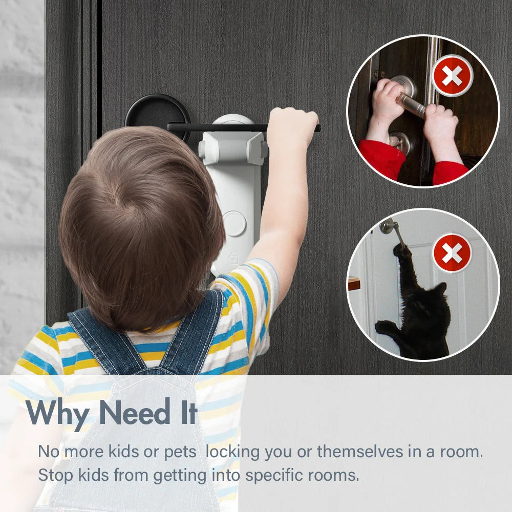 Children's safety door lever lock with 3M tape for easy installation
