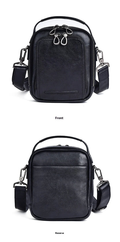 Cowhide Retro Casual Men's Messenger Bag in black with a classic, stylish design