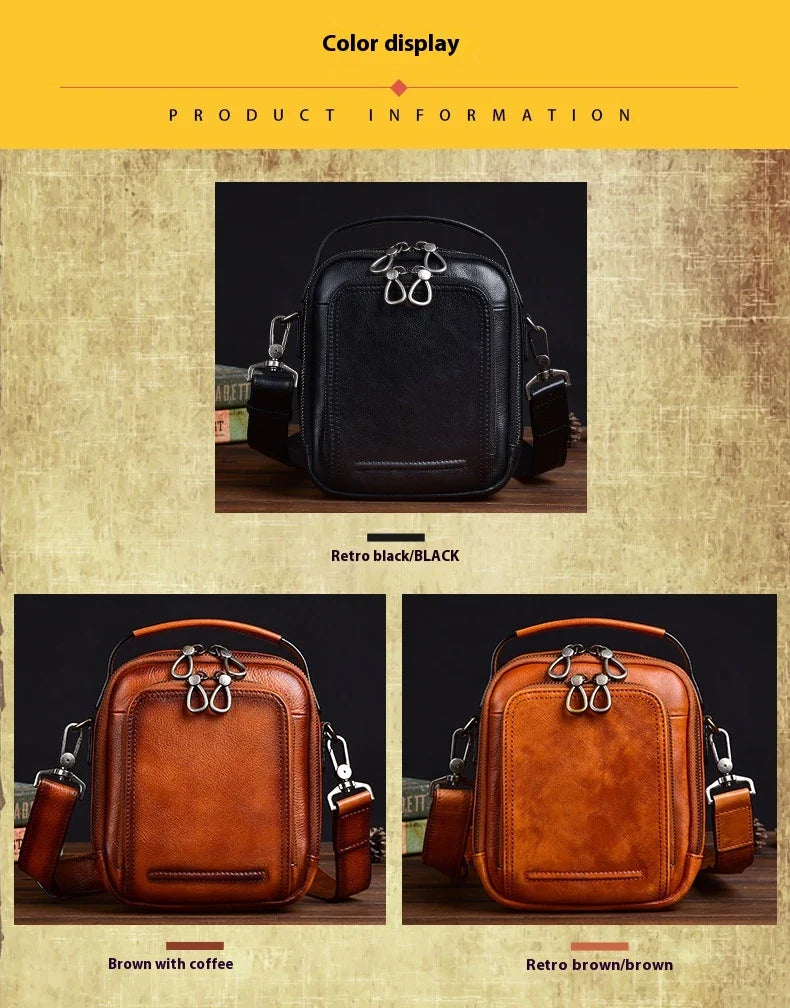 Cowhide Retro Casual Men's Messenger Bag in black with a classic, stylish design