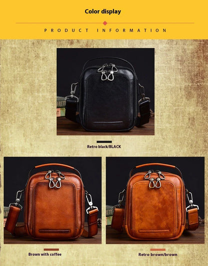 Cowhide Retro Casual Men's Messenger Bag in black with a classic, stylish design