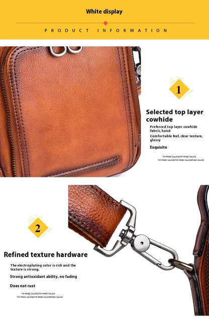 Cowhide Retro Casual Men's Messenger Bag in black with a classic, stylish design