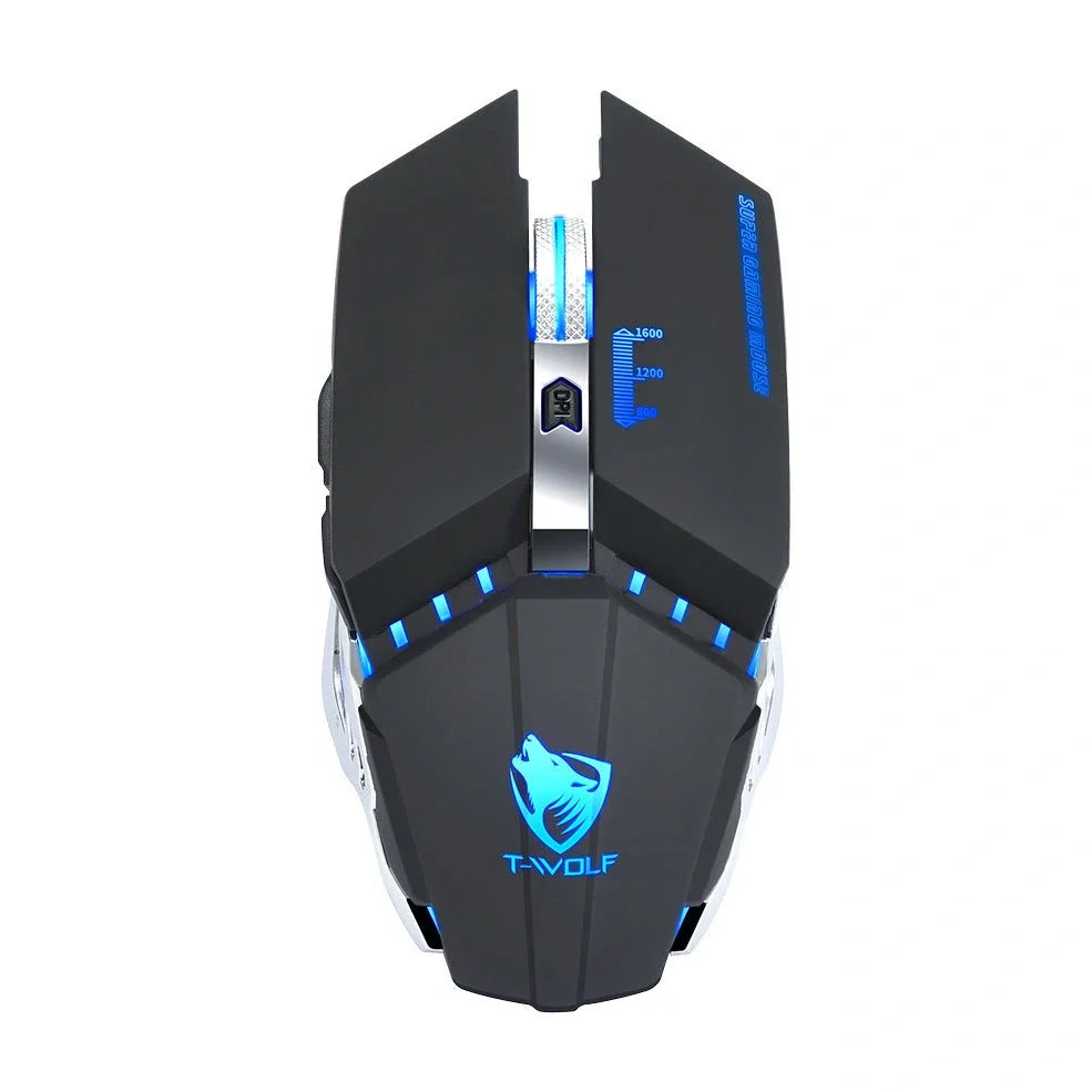 Black wireless silent glowing gaming mouse, 15x10x5.1cm, 3000 DPI optical sensor with RGB lights
