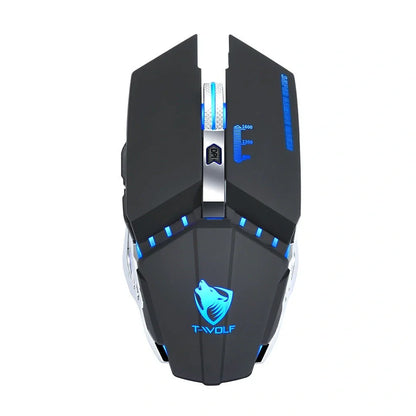 Black wireless silent glowing gaming mouse, 15x10x5.1cm, 3000 DPI optical sensor with RGB lights