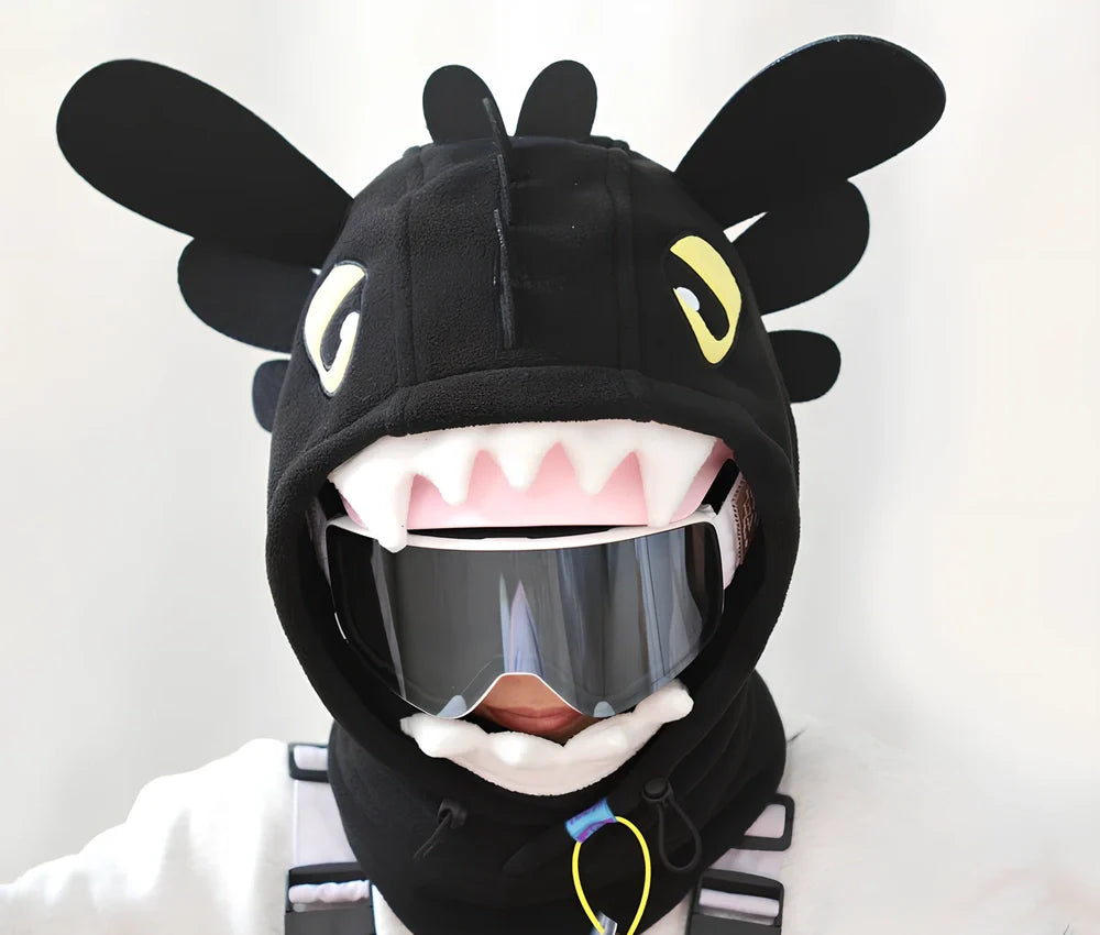 Ski helmet cover with cartoon animal designs including brown bear and white bear patterns for winter sports