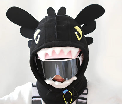 Ski helmet cover with cartoon animal designs including brown bear and white bear patterns for winter sports