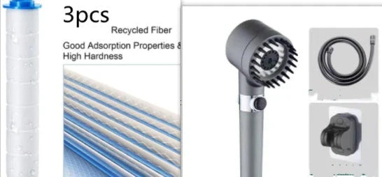 Premium multi-function shower head with rainfall and massage modes, made of durable ABS material and featuring a built-in water filter.