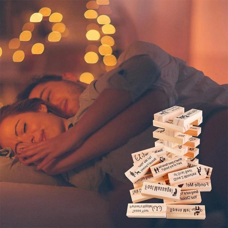 Couple's Intimacy Block Tower Game made from sustainable wood for date nights