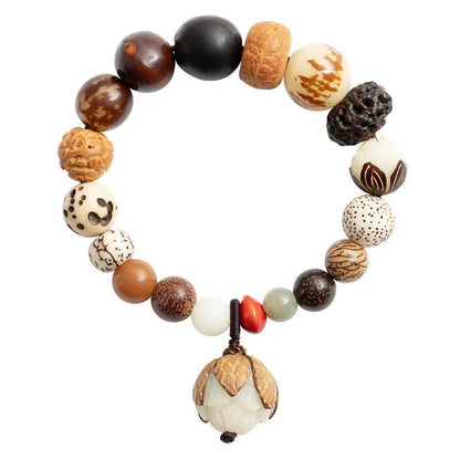 Women's 18-seed Bodhi seed bracelet with geometric pattern measuring 16cm wrist circumference