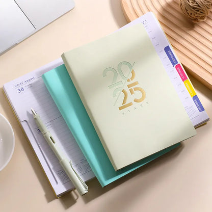 A5 daily planner schedule book with soft faux leather cover in multiple colour options