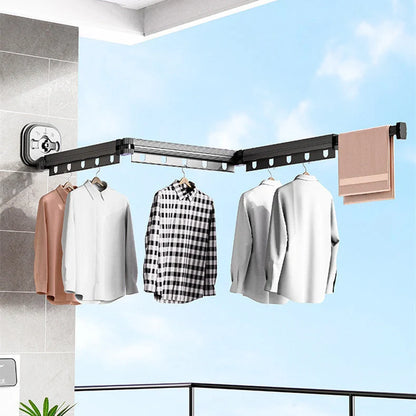 Aluminium suction cup folding clothes hanger with retractable drying rack