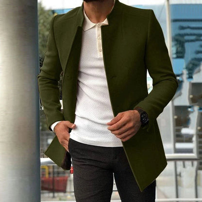 A single-breasted wool-blend coat in various colours, showcasing a tailored silhouette and premium British craftsmanship.