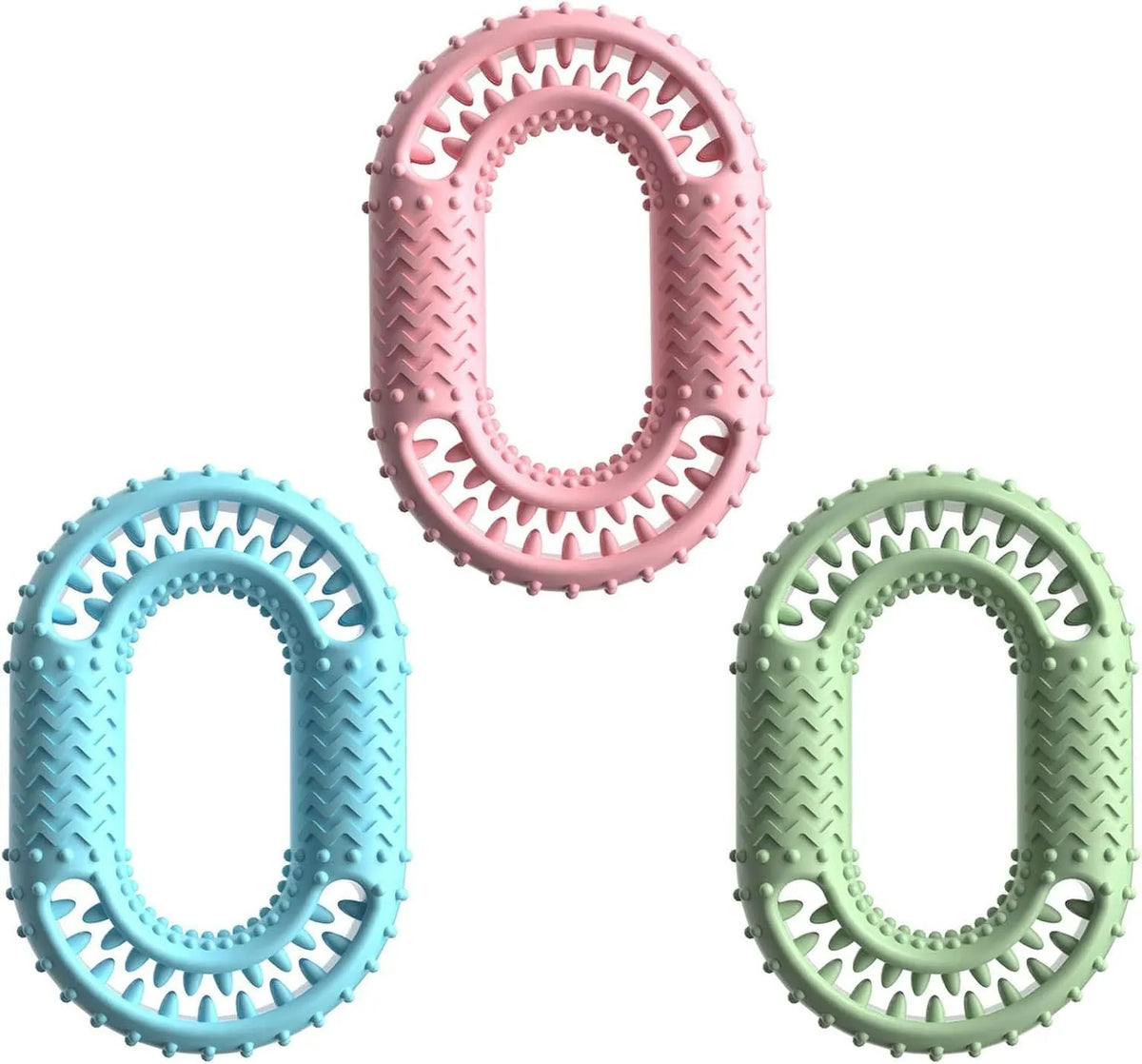 Blue O-ring shaped durable dog chew toy for aggressive chewers on a white background.