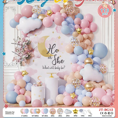 Baby gender reveal balloon decoration suit with metallic aluminium film balloons in pink and blue
