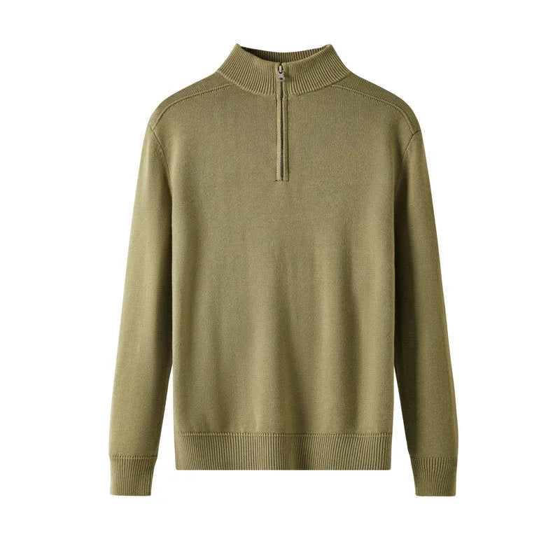 Men's thickened wool casual sweater in slim fit with long sleeves, shown in multiple colour options