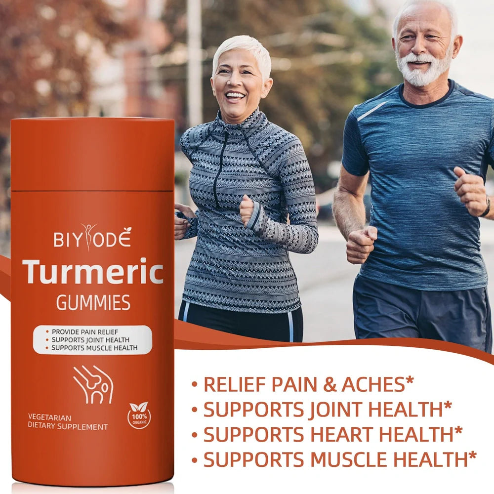 Bottle of 60 organic turmeric gummies with turmeric curcumin for immune support