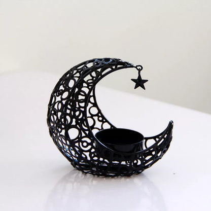 Crescent Moon Star Metal Candle Holder in black or gold, perfect for home decor