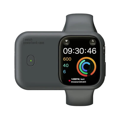 Apple Watch Ultra portable wireless power bank charging case in brown, midnight blue, or starlight.