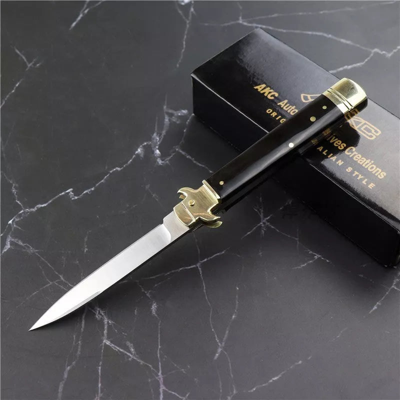 Camping Outdoor Damascus Folding Knife with snake wood handle