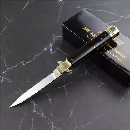 Camping Outdoor Damascus Folding Knife with snake wood handle