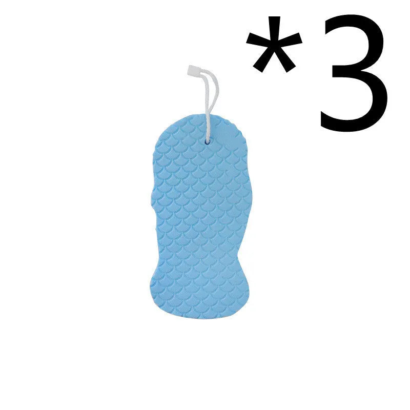 3D fish scale pattern bath sponge in white, grey, pink, or light blue for gentle exfoliation