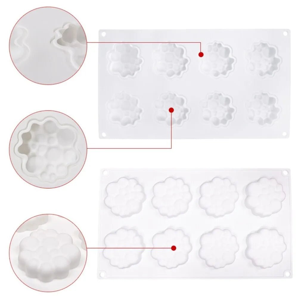 Round silicone cake mould with eight bubble tower pattern design for baking