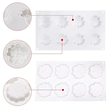 Round silicone cake mould with eight bubble tower pattern design for baking