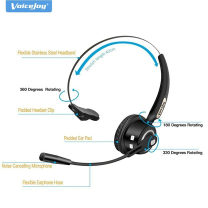 Truck driver Bluetooth headset with over-ear design and a flexible noise-cancelling microphone.