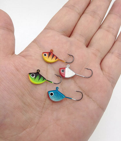 Set of 26 mini lead fish hooks for winter ice fishing, various sizes