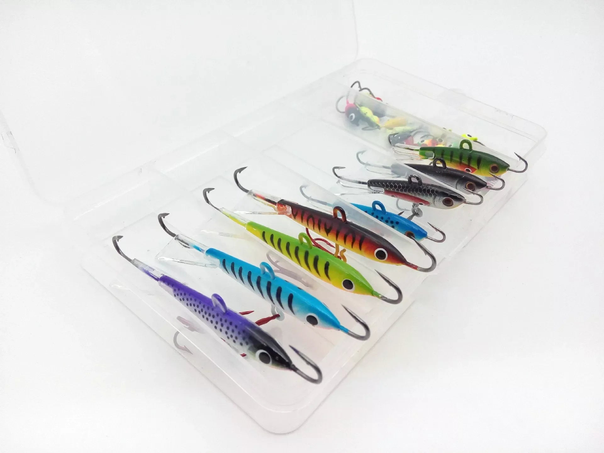 Set of 26 mini lead fish hooks for winter ice fishing, various sizes