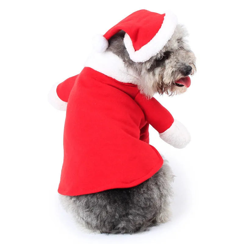 Red polar fleece Santa costume for dog or cat with stretchable design for comfortable fit