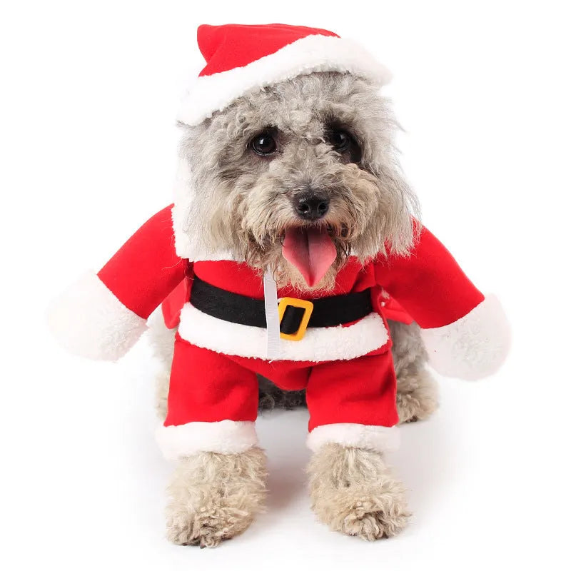 Red polar fleece Santa costume for dog or cat with stretchable design for comfortable fit