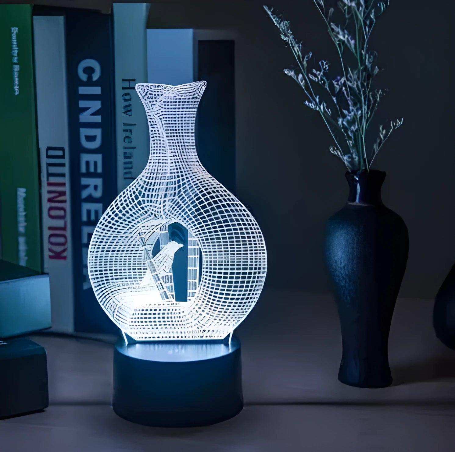 Creative 3D LED night light with acrylic plate, ABS base, and 7 colour change modes
